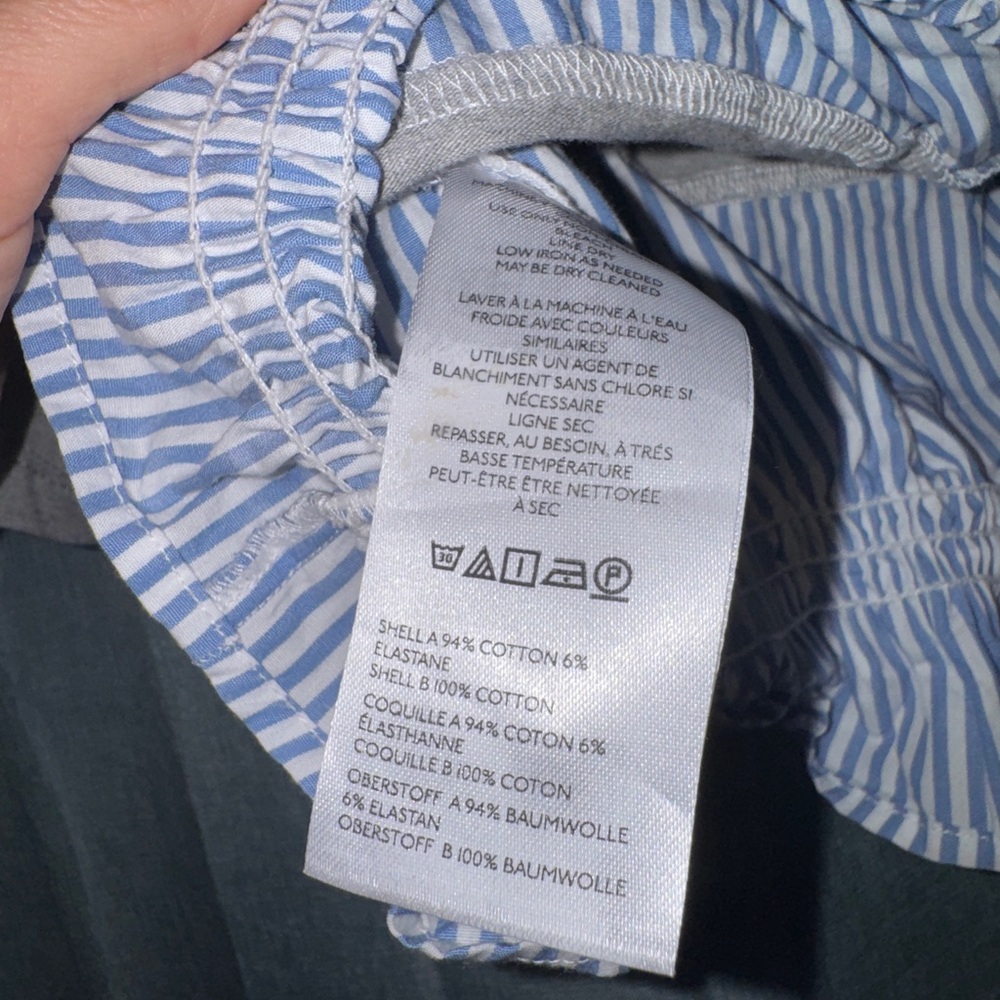 Anthropologie Maeve short-sleeve ruched top featuring a gray top blue stripe - Picture 5 of 5